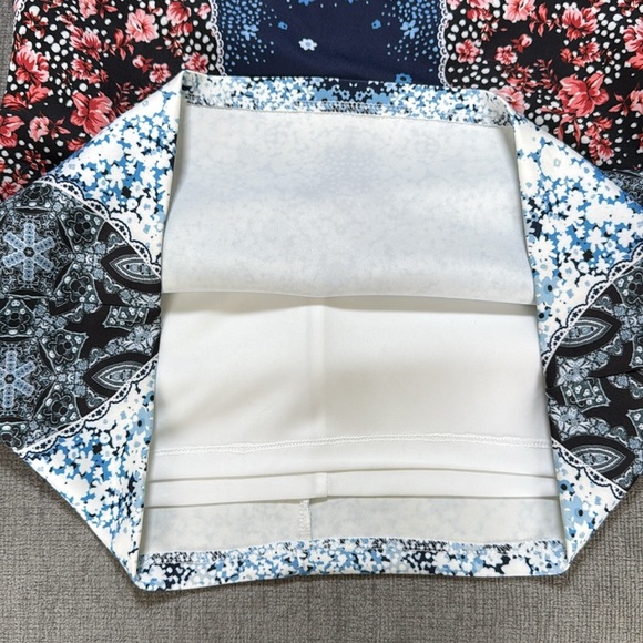 Guess Los Angeles Floral Panel Bodycon Halter Dress Blue Pink Black Sz 14 Party - Picture 5 of 8